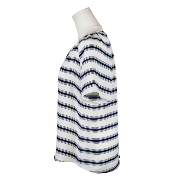 Charming Charlie Striped V-Neck Tie Blouse Top Navy White Short Sleeve M - Picture 5 of 7